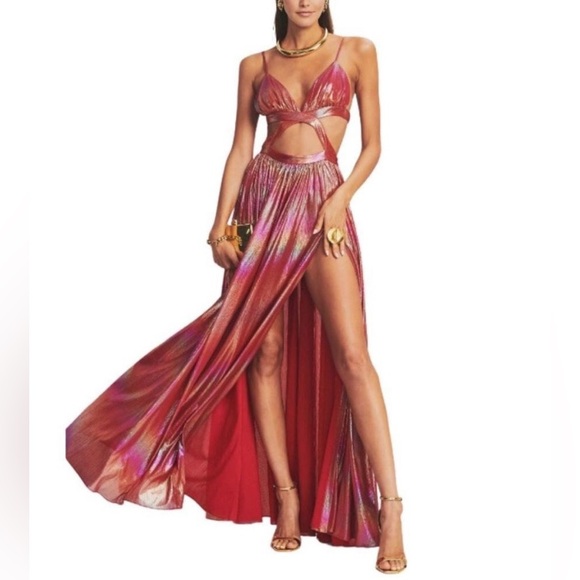 Retrofete NEW Jett Dress Rainbow Orange Ombre Red Metallic Cut Out Maxi M $675.0 - Picture 6 of 16